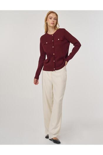 Kayra Button Detailed Knitwear Cardigan Burgundy