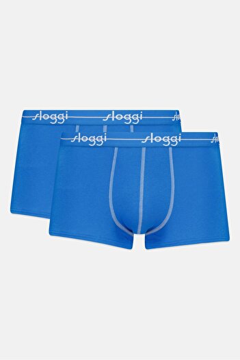 SLOGGI Men 2 Piece Brand Logo Boxer Brief, Blue