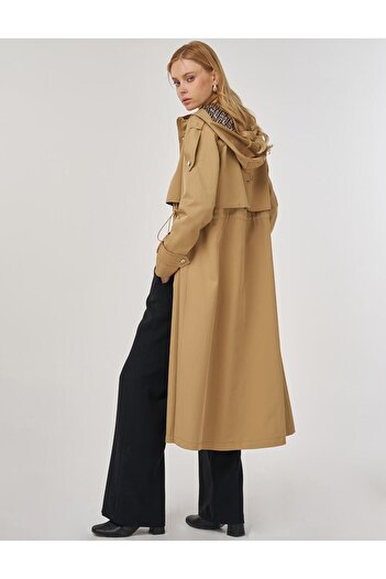Kayra Hooded Detailed Trench Coat Beige