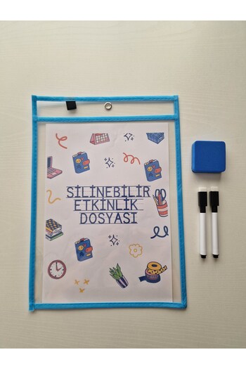 Hobi Kafe Blue Erasable Activity File for A4 Work Papers + 2 Pencils + Eraser