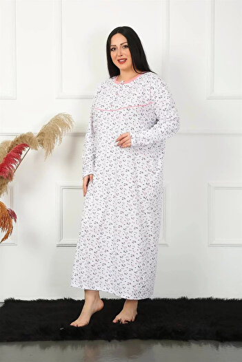 emosavm Fashion Plus Size Long Sleeve White Mother Nightgown