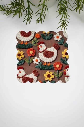 decofav 3D Cute Chickens and Flower Pattern Digital Printed Laser Cut Fabric Cocktail Napkin 1 Piece