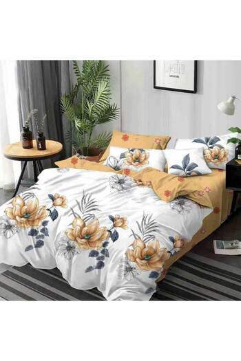 Patul Bubmac Finet Linen, Sulphur, Double Bed, 2 Persons, 6 Pieces - Flower Pattern