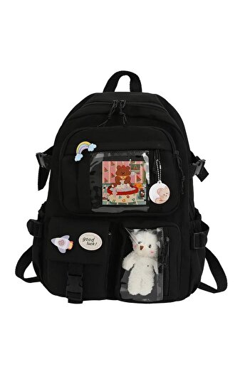 choice2 Black Students Backpack Large Capacity Grils Schoolbag Cartoon Korean Backpack Soild Color Travel