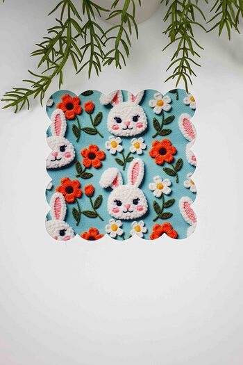 decofav 3D Mint Backdrop Bunny Pattern Digital Printed Laser Cut Fabric Cocktail Napkin 1 Piece