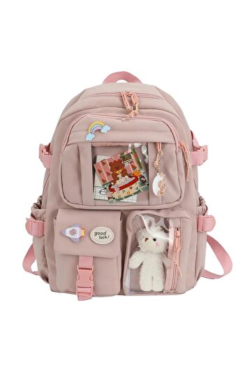 Choice1 Pink Students Backpack Large Capacity Grils Schoolbag Cartoon Korean Backpack Soild Color Travel