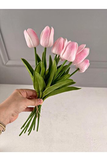 PEKİBU 10-Piece Artificial Wetted Tulip Bouquet 1St Quality Pink