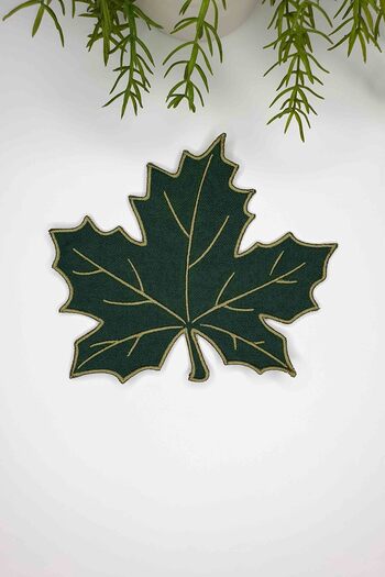 decofav Leaf Shape Embroidered Green Fabric Cocktail Napkin 1 Piece