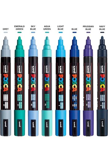 Innovium Posca 5M Innovium™ Marker Set, 8 Colors Blue and Green Tones, Medium Tip 1.8-2.5 mm