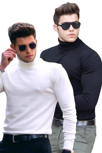 Madmext Black/White Turtleneck 2-Pack Sweater 4656