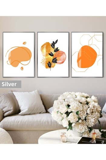 Harikabirev Hari̇kabi̇rev | Orange Colored Abstract Leaf Pattern Bohemian Combination | Framed Glass Table 3-Piece Vertical