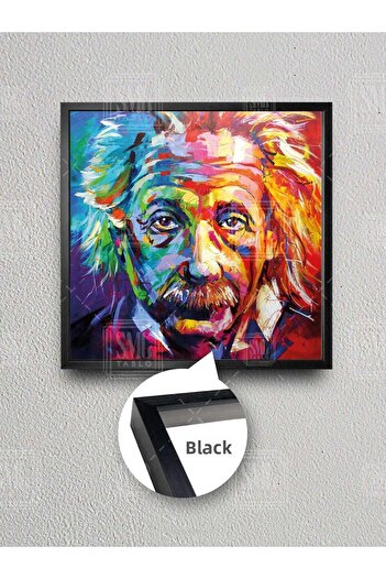 SML TABLO Albert Einstein, fizician, pictură pe pânză pătrată înrămată cu graffiti colorat