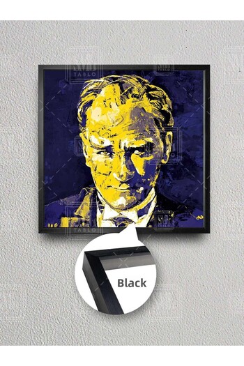 SML TABLO Tablou pătrat înrămat pe pânză, galben, bleumarin, Mustafa Kemal Atatürk, Canary