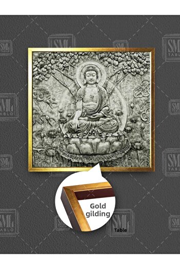 SML TABLO Statuia lui Buddha Meditație Yoga Arborele Vieții Pictură pătrată pe pânză