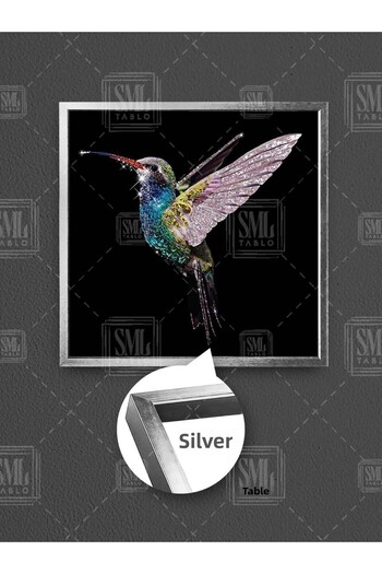 SML TABLO Pictură pe pânză pătrată înrămată cu colibri colorat zburător, natură, fotografie macro, animale