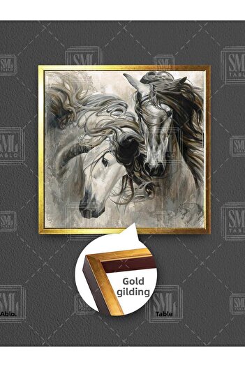 SML TABLO Pereche de cai albi îndrăgostiți Nobilime Animal Love Horse Decor Pictură pe pânză pătrată înrămată