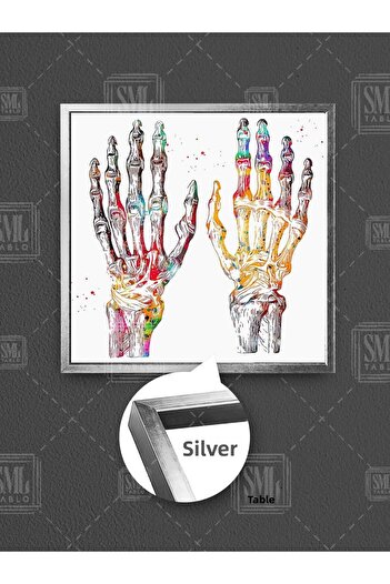 SML TABLO Fizioterapie Anatomia mâinii scheletul mâinii colorat Radiografie mâinii Fizioterapeut Pictură pe pânză pătrată înrămată