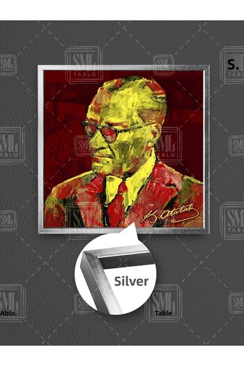 SML TABLO Tablou pătrat pe pânză, înrămat, cu ilustrație semnată de Mustafa Kemal Atatürk, galben roșu