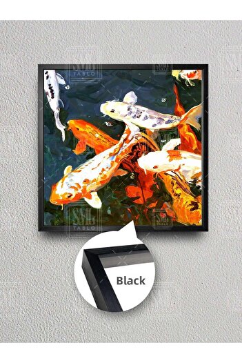 SML TABLO Koi Fish School Illustration Aquarium Hobby Underwater Framed Square Canvas Painting