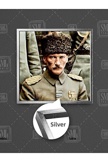 SML TABLO Pictură pe pânză pătrată înrămată cu mare generală, în uniformă militară, Mustafa Kemal Atatürk