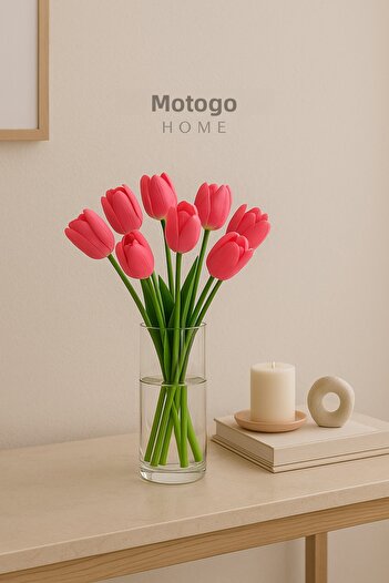 Mottogo 5-Piece Artificial Wet Tulip Bouquet - Realistic Decorative Flower