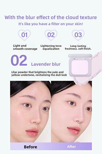 PERIPERA Blur Effect Tone Equalizer Purple Compact Powder Filter Fit Blur Pact (02 Blur Lavender)