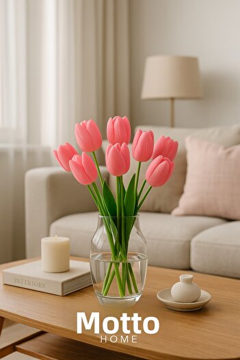 Mottogo 5-Piece Artificial Wet Tulip Bouquet - Realistic Decorative Flower