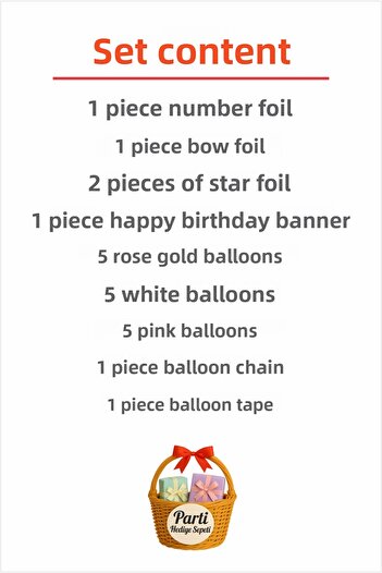 parti hediye sepeti Pink Bow 1 Year Old Birthday Set |   Rose Gold Concept with Happy Birthday Written