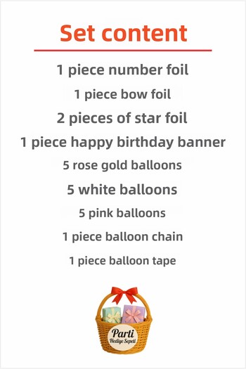 parti hediye sepeti Pink Bow 1 Year Old Birthday Set |   Rose Gold Concept with Happy Birthday Written
