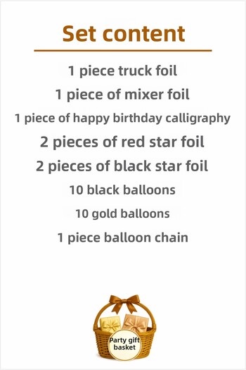 parti hediye sepeti Construction Themed Birthday Balloon Set Truck Mixer Foil |   Black Gold Red Star Party Ornaments