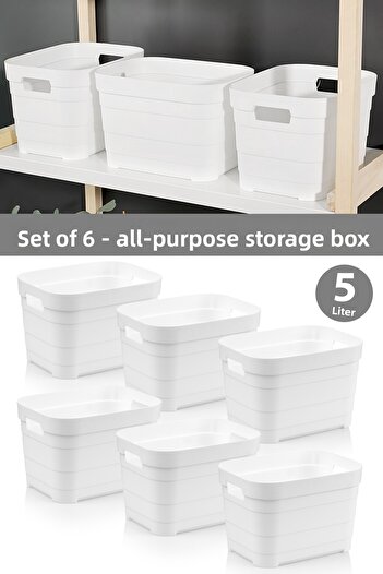 Meleni Home 6 Pieces Decorative Pyramid Storage Box - Closet Organizer Multi-Purpose Organizer 5 Liters White