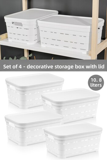 Meleni Home 4-Piece Lid Hole-Punched Decorative Pyramid Storage Box - Closet Organizer Organizer 10.8 Lt White