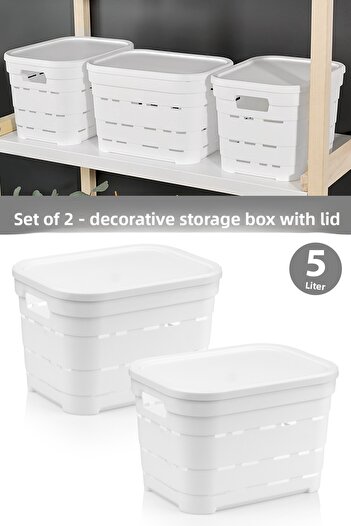 Meleni Home 2-Piece Lid Hole-Punched Decorative Pyramid Storage Box - Closet Organizer Organizer Box 5 Lt White