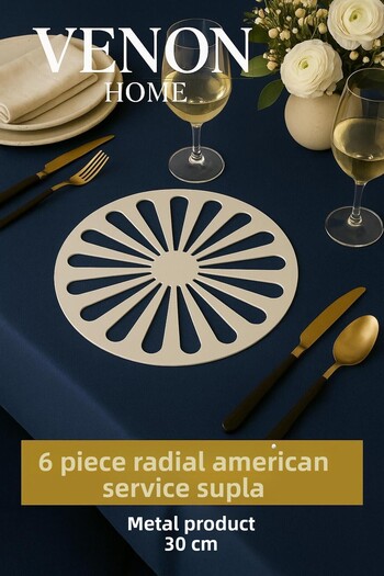 VENON Set of 6, 30 cm White Radial Metal Stainless American Presentation Service, Stylish Dowry Set, Ring Runner