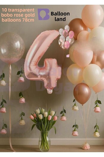 BALON DİYARI 4 Year Old Rosegold Birthday Set with Transparent Bobo Gift