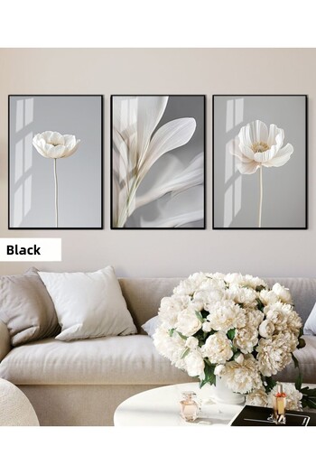 Harikabirev Hari̇kabi̇rev | Soft Blue-White Flower Combination | Framed Glass Table 3-Piece Vertical