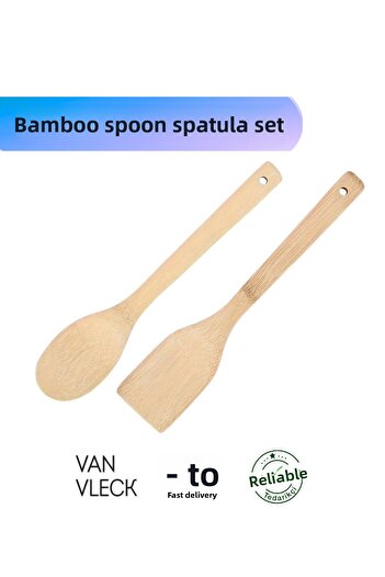 VAN VLECK Bamboo Spoon and Spatula Set – Natural, Durable, Kitchen Cooking Set