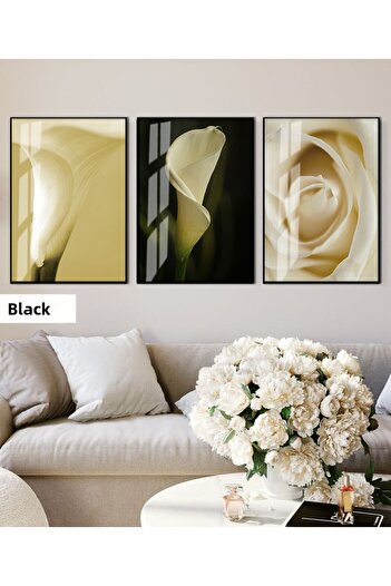 Harikabirev Hari̇kabi̇rev | Yellow Color Tulip Combination Soft | Framed Glass Table 3-Piece Vertical