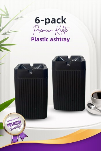 GRİMOR Life 6 Pieces Square Black Striped Decorative Plastic Odorless Fireproof Ashtray Ash Tray