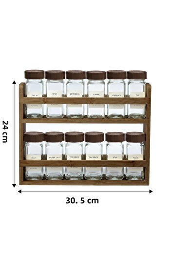 Kitchen Life 12' Li Acacia Stand with Acacia Lid Square Spice Jar Set 100 ml - Acacia Spice Jar with Stand