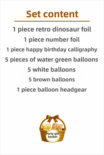 parti hediye sepeti Dinosaur Themed Birthday Balloon Set Water Green Brown White |   Number Foil Included