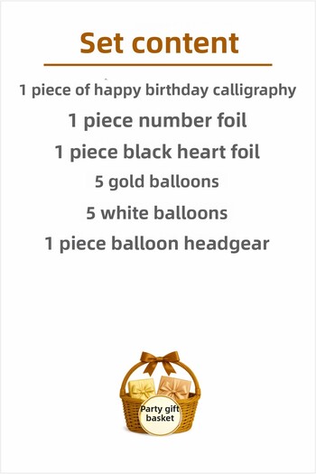 parti hediye sepeti Birthday Balloon Set Black Gold White |   Number Foil and Heart Balloon Included