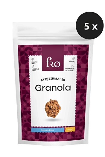 FRO Pack of 5 Vegan Gluten-Free Sugar-Free Granola Snack - Healthy Additive-Free 5X50Gr