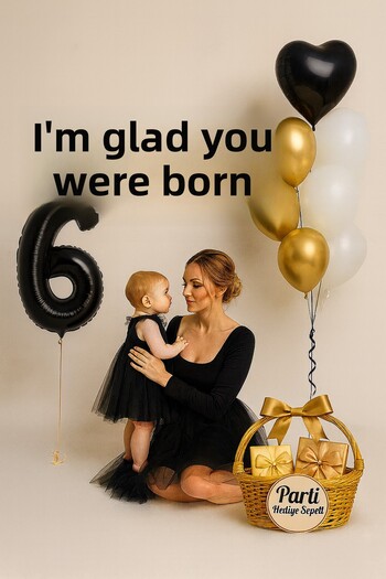 parti hediye sepeti Birthday Balloon Set Black Gold White |   Number Foil and Heart Balloon Included