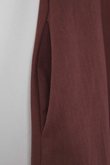 Trendyol Curve Brown Linen Blend Midi Woven Plus Size Dress Tbbss25Ah00256