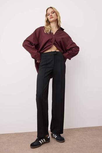 Trendyol Collection Black High Waist Ribbed Pants Twoaw26Pl00074