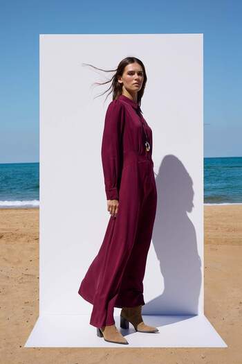 Trendyol Modest Φόρεμα μεσαίου μήκους με ίσιο ύφανση χωρίς επένδυση από δαμάσκηνο TCTAW26EB00042