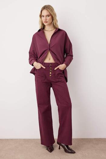 Trendyol Collection Plum Cotton Oversize Wide Fit Woven Shirt Twoss22Go0669