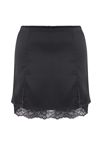 Trendyol Collection Black Lace Detailed Slit Mini Party Skirt Tpraw26Et00008