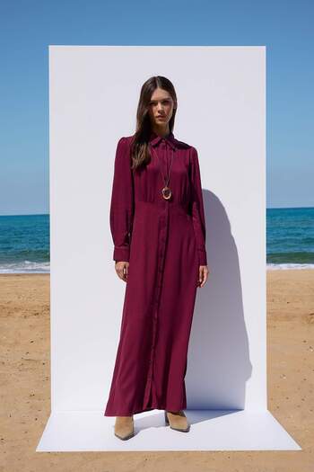 Trendyol Modest Φόρεμα μεσαίου μήκους με ίσιο ύφανση χωρίς επένδυση από δαμάσκηνο TCTAW26EB00042